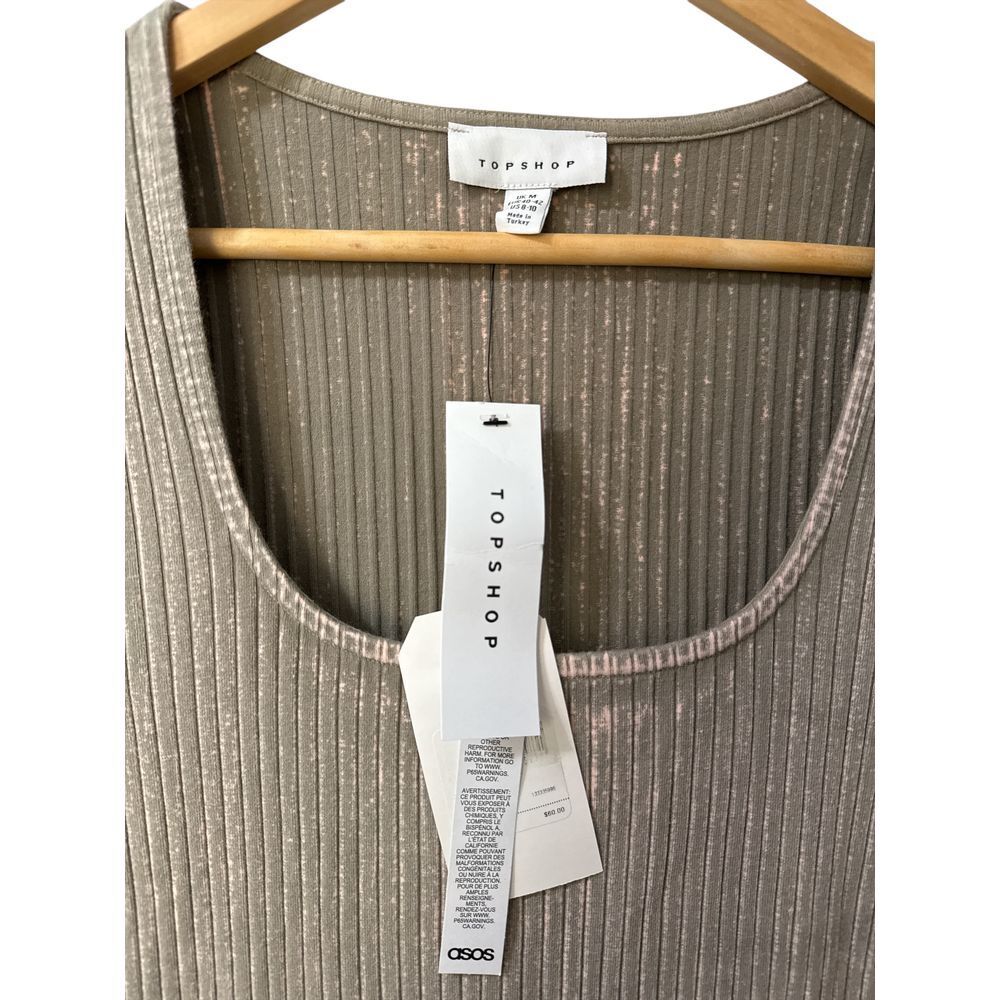 Topshop Ribbed Bleach Wash‎ Scoop Neck Jersey Midi Dress Gray and Pink Size 8-10 - Picture 3 of 3